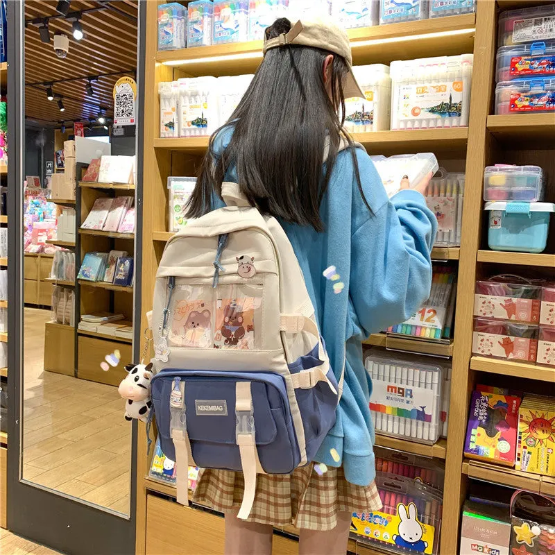 Contrast Color Backpack Ins Backpack Wholesale College Student Korean Backpack Large Capacity Middle School Student Schoolbag Girl