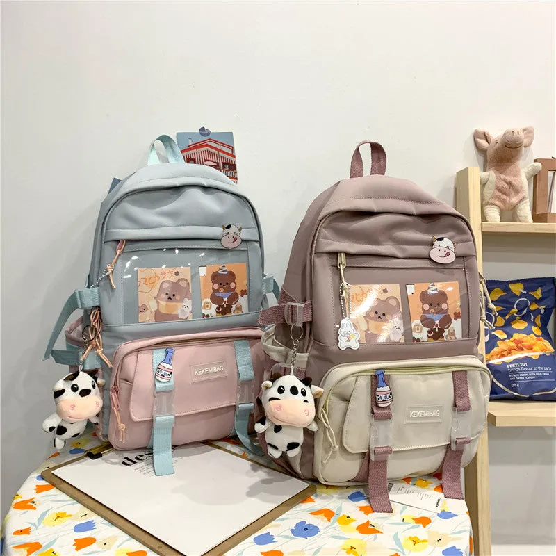 Contrast Color Backpack Ins Backpack Wholesale College Student Korean Backpack Large Capacity Middle School Student Schoolbag Girl
