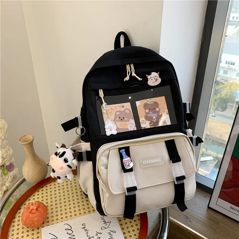 Contrast Color Backpack Ins Backpack Wholesale College Student Korean Backpack Large Capacity Middle School Student Schoolbag Girl