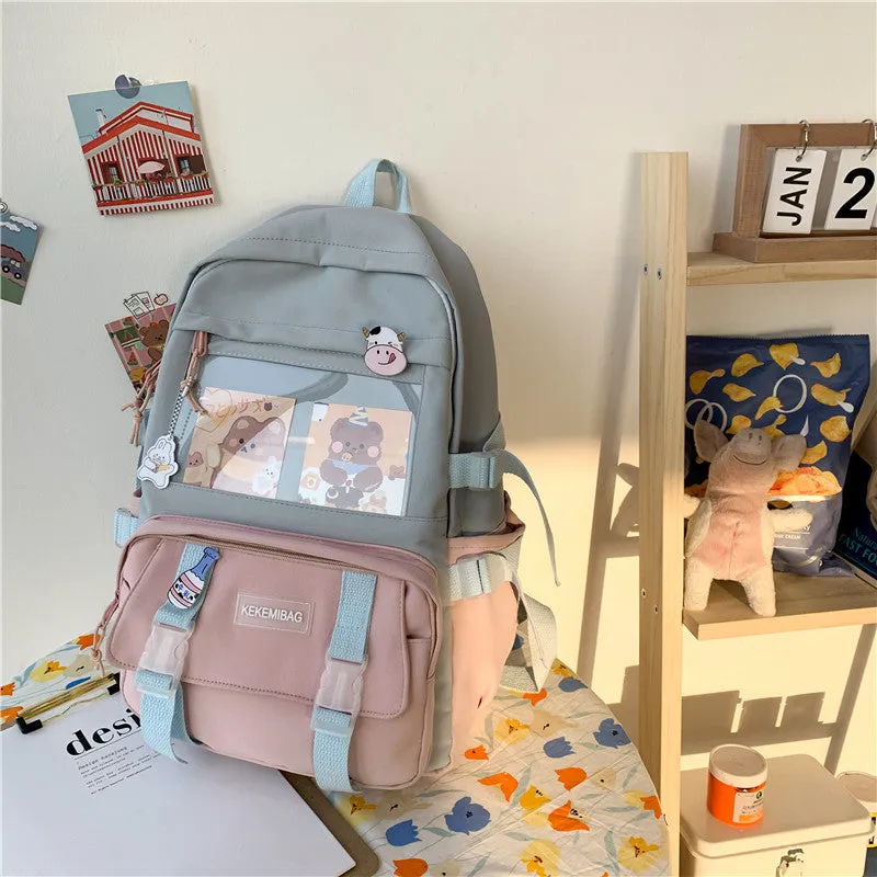 Contrast Color Backpack Ins Backpack Wholesale College Student Korean Backpack Large Capacity Middle School Student Schoolbag Girl