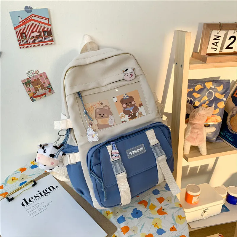 Contrast Color Backpack Ins Backpack Wholesale College Student Korean Backpack Large Capacity Middle School Student Schoolbag Girl