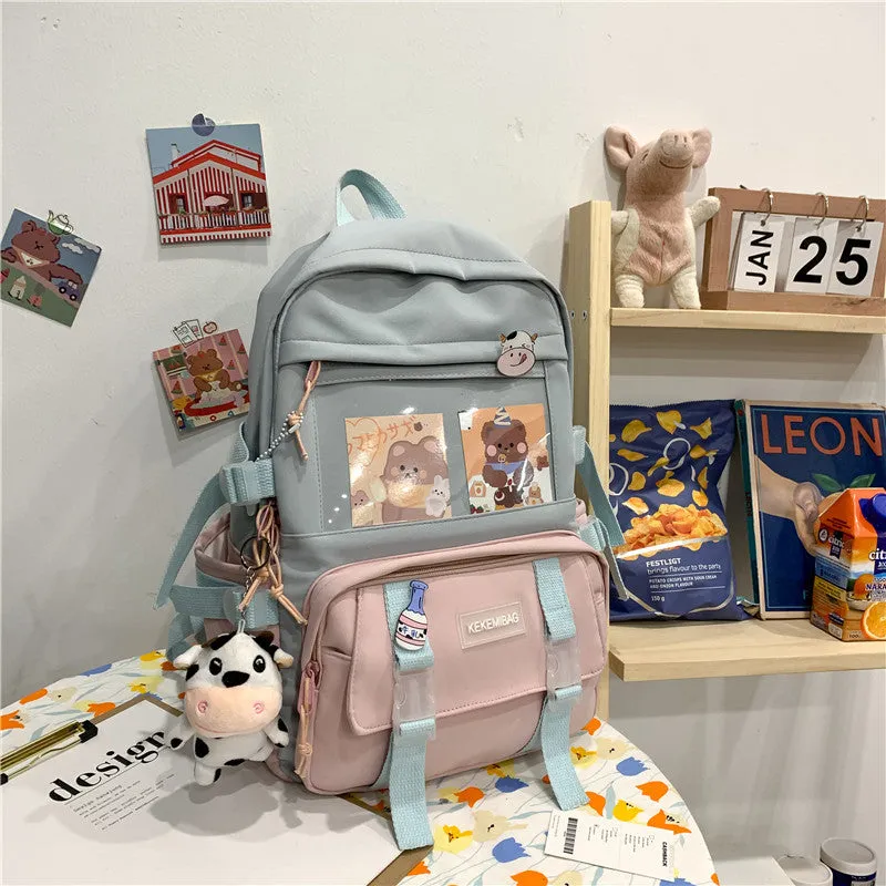 Contrast Color Backpack Ins Backpack Wholesale College Student Korean Backpack Large Capacity Middle School Student Schoolbag Girl