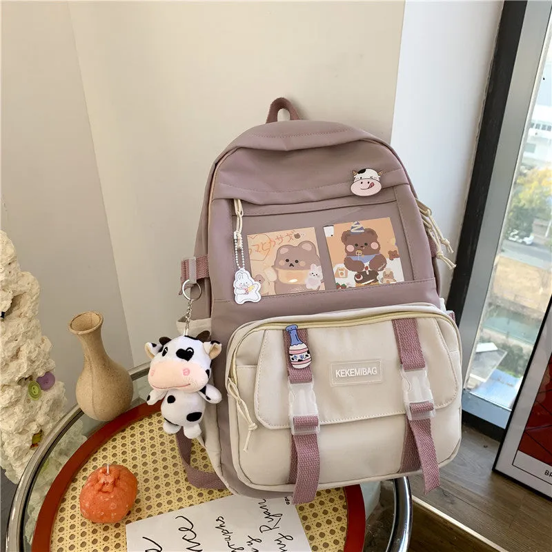 Contrast Color Backpack Ins Backpack Wholesale College Student Korean Backpack Large Capacity Middle School Student Schoolbag Girl