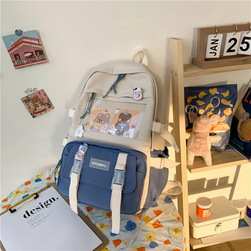 Contrast Color Backpack Ins Backpack Wholesale College Student Korean Backpack Large Capacity Middle School Student Schoolbag Girl