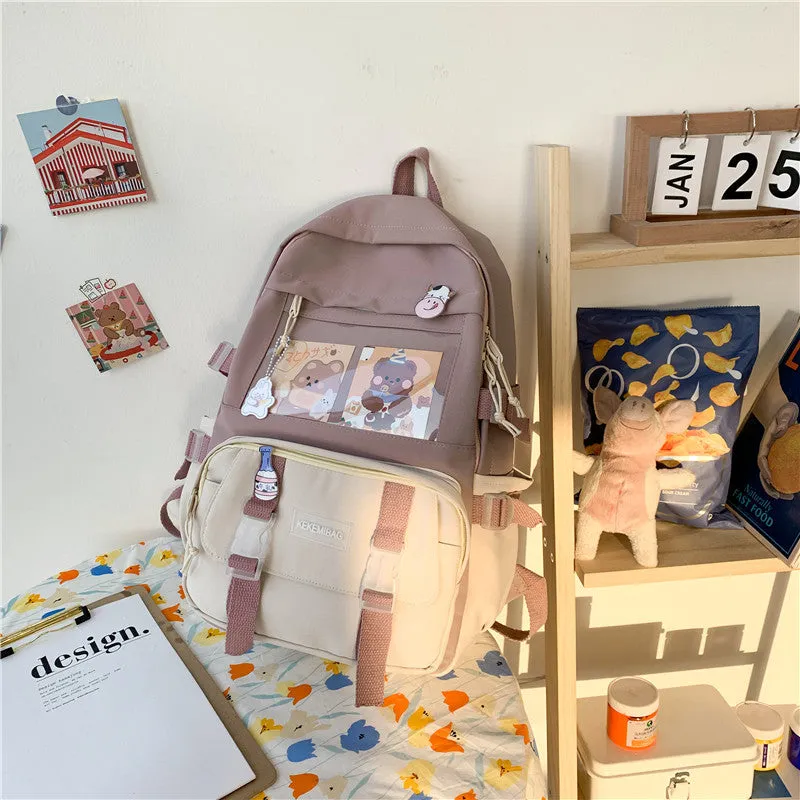 Contrast Color Backpack Ins Backpack Wholesale College Student Korean Backpack Large Capacity Middle School Student Schoolbag Girl
