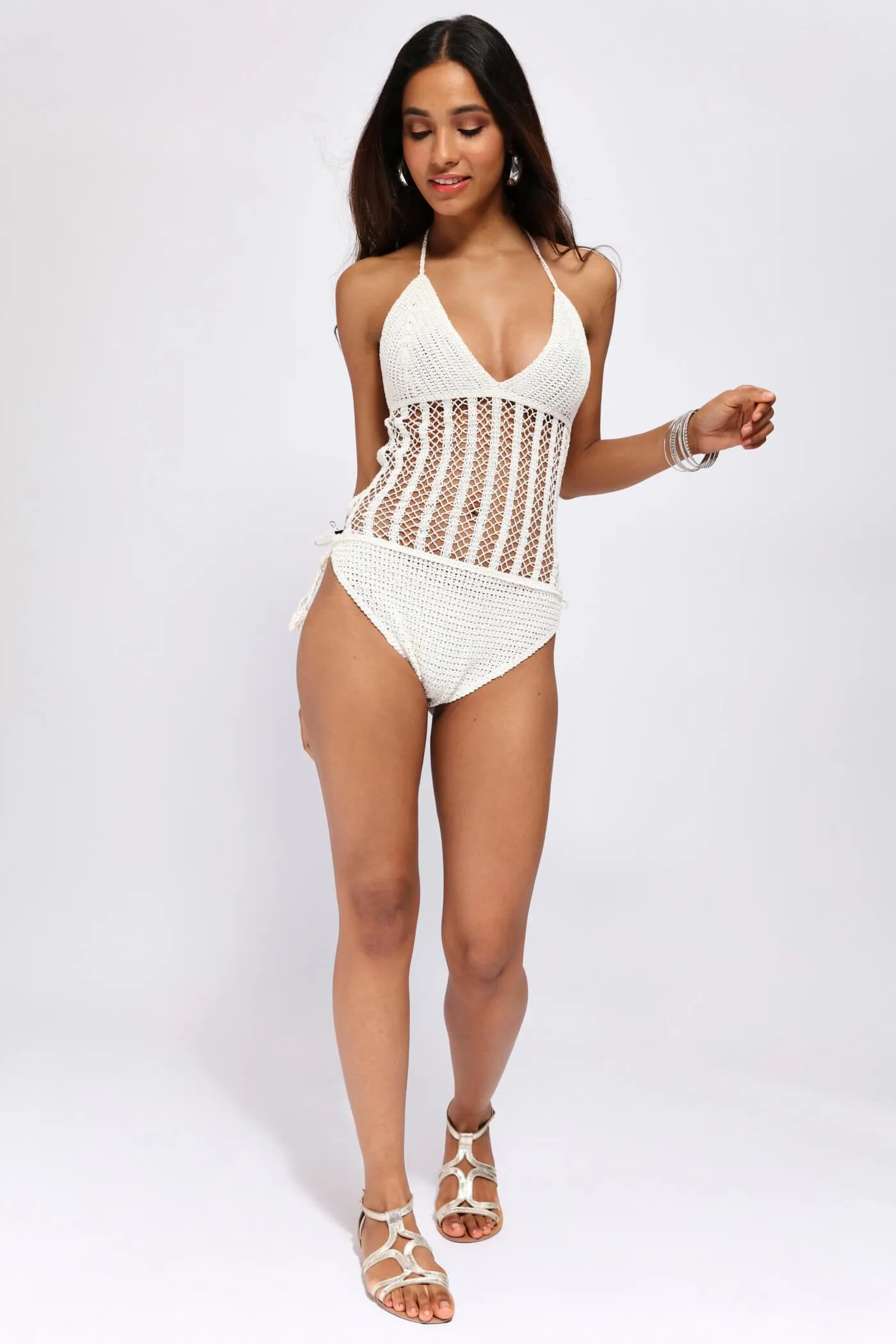 Cream Crochet Tie Back Swimsuit