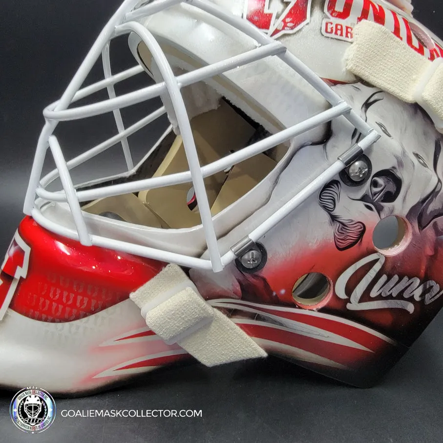 Custom Painted Goalie Mask: University Logos   Dogs