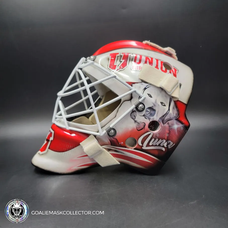 Custom Painted Goalie Mask: University Logos   Dogs