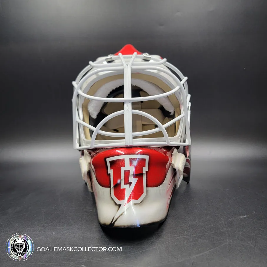 Custom Painted Goalie Mask: University Logos   Dogs