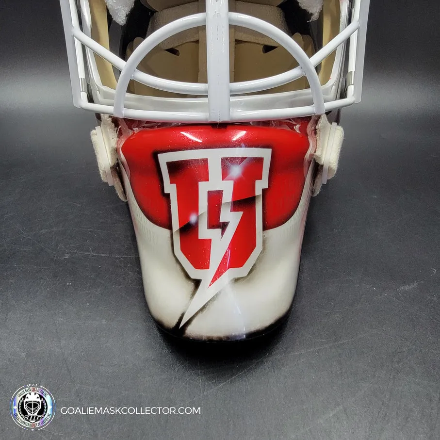 Custom Painted Goalie Mask: University Logos   Dogs