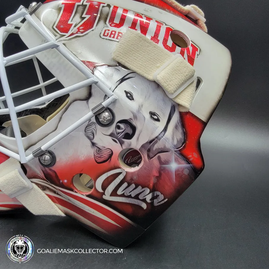 Custom Painted Goalie Mask: University Logos   Dogs