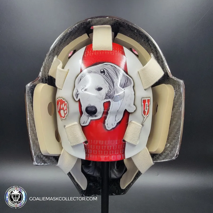 Custom Painted Goalie Mask: University Logos   Dogs