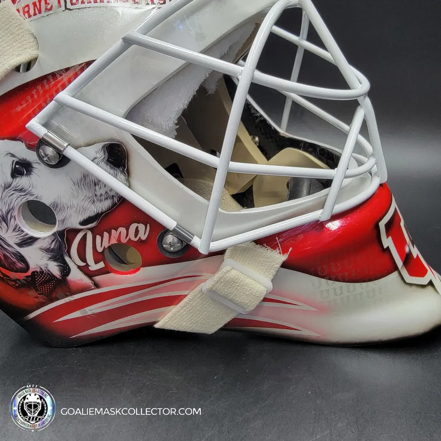 Custom Painted Goalie Mask: University Logos   Dogs