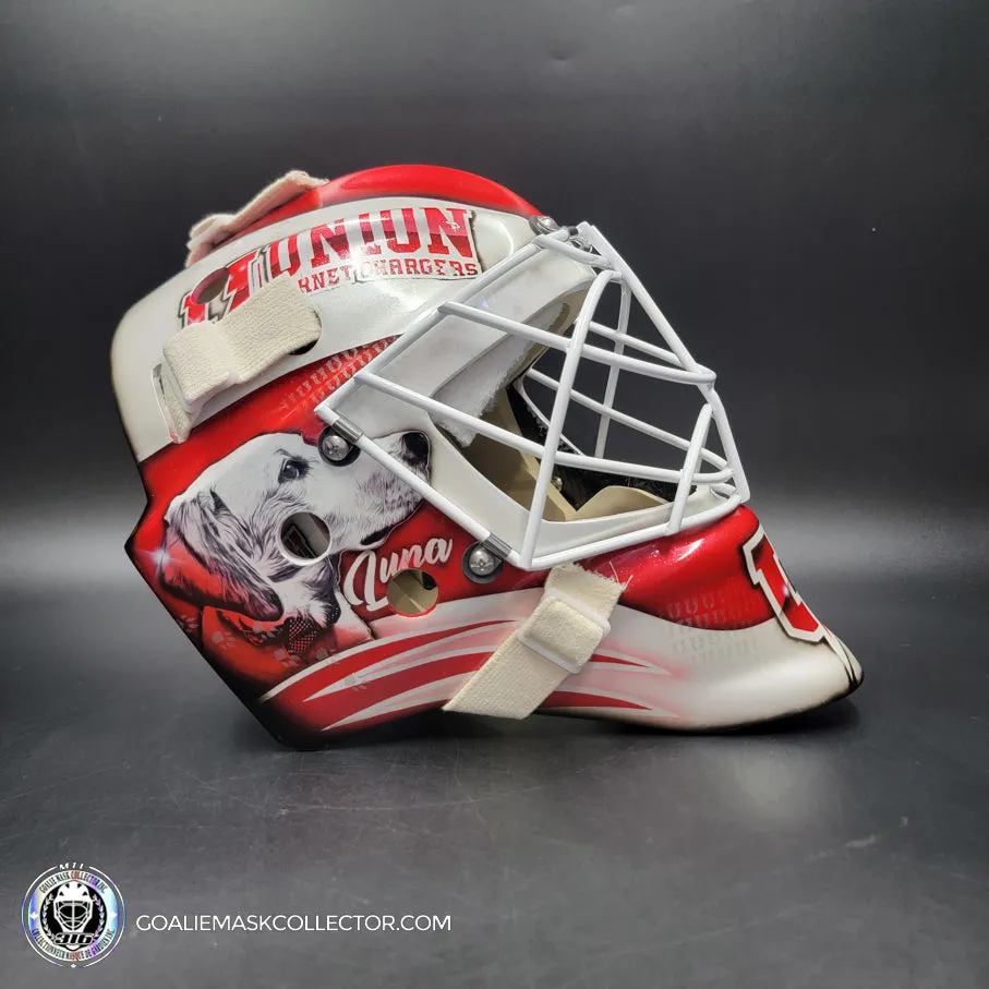 Custom Painted Goalie Mask: University Logos   Dogs