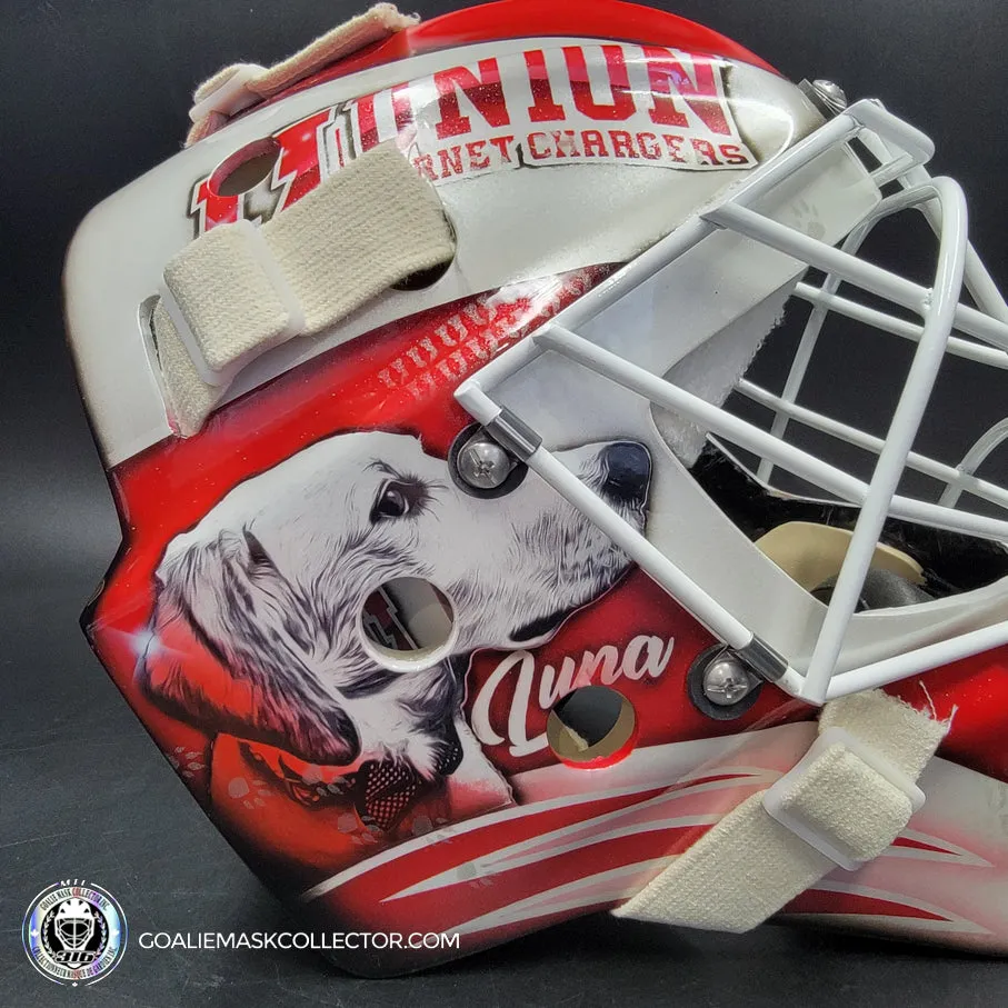 Custom Painted Goalie Mask: University Logos   Dogs