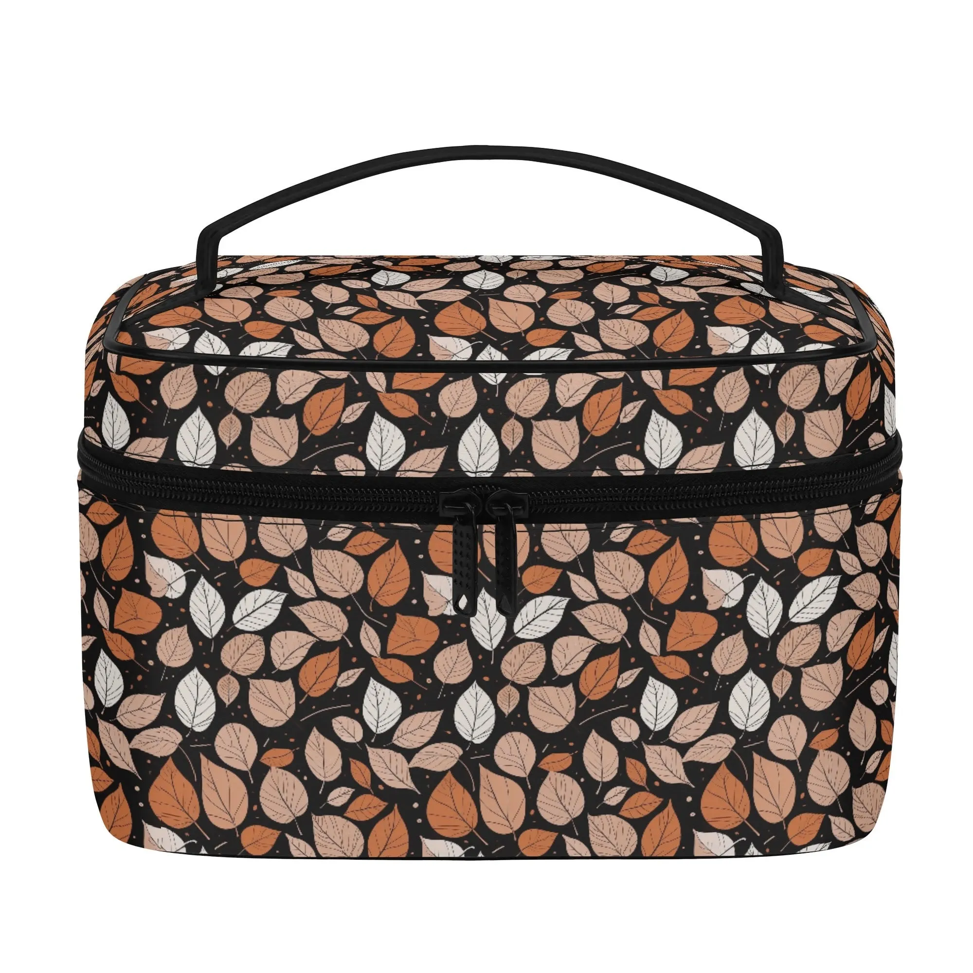 Dark Leaves Leather Cosmetic Bag
