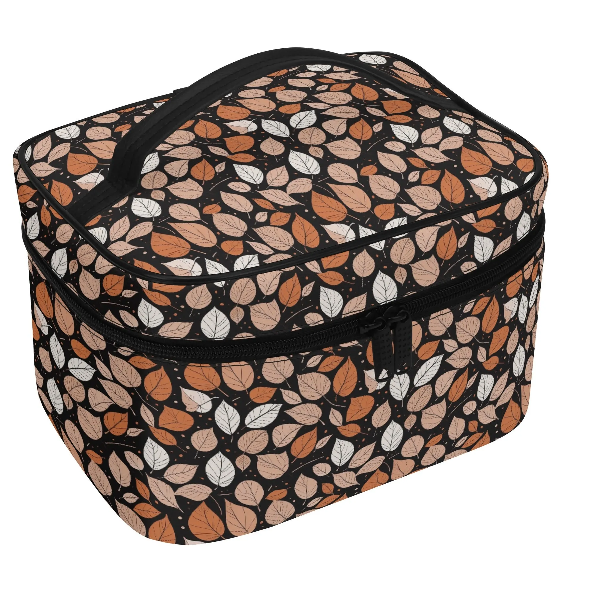 Dark Leaves Leather Cosmetic Bag