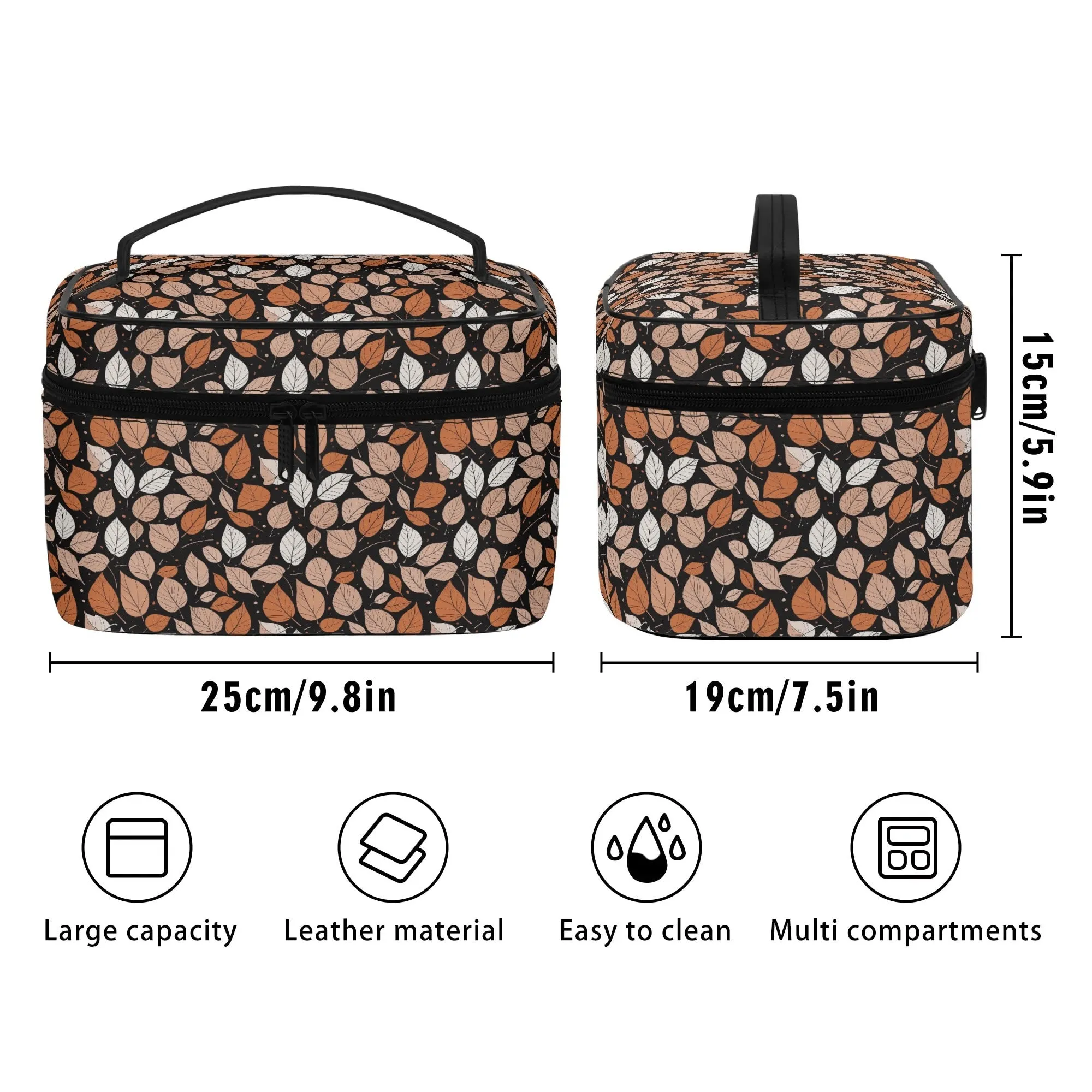 Dark Leaves Leather Cosmetic Bag