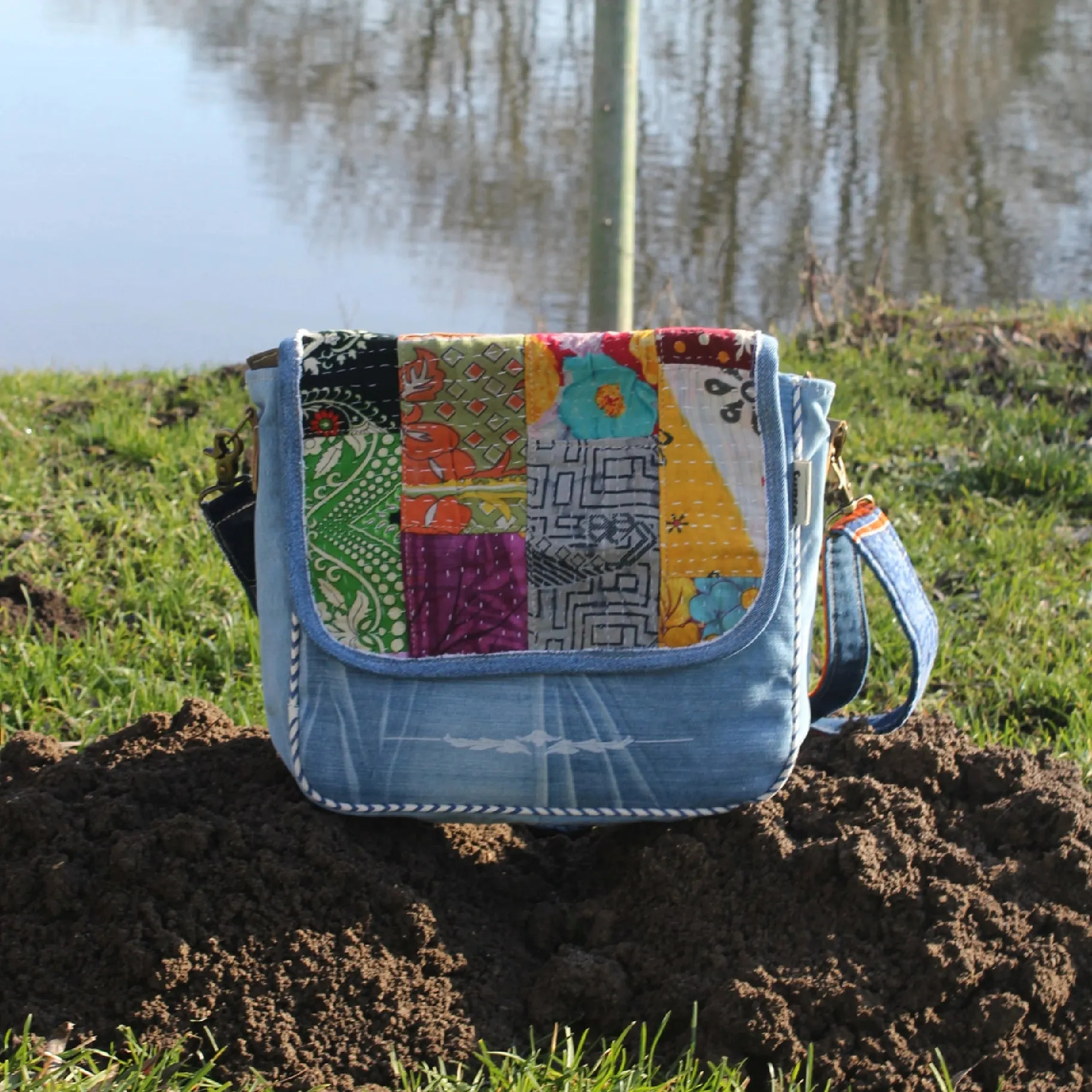 Denim Patch Modern Vintage Messenger Bag