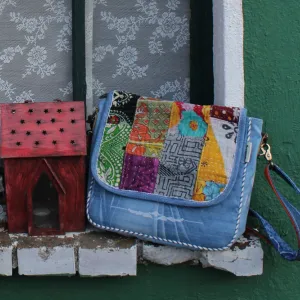 Denim Patch Modern Vintage Messenger Bag