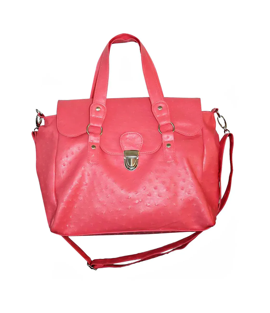 Designer Ostrich Effect Press Lock Handbag
