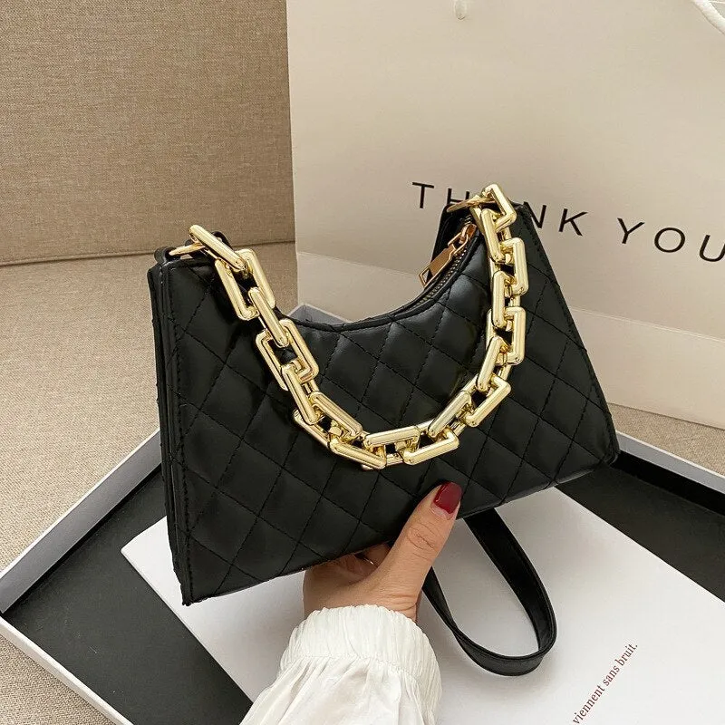 Diamond Pattern Women Underarm Bag Vintage Design PU Leather Ladies Small Shoulder Bags Female Tote Baguette Purse Handbags