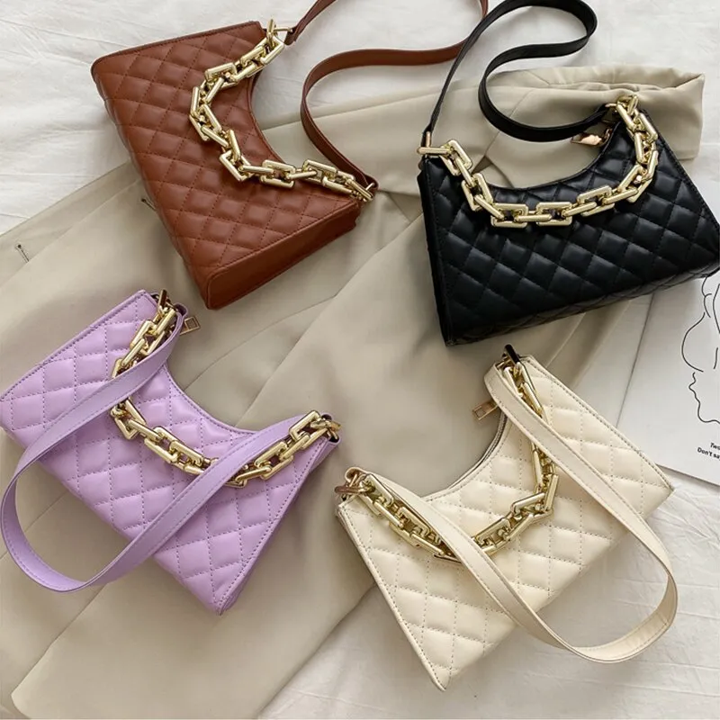 Diamond Pattern Women Underarm Bag Vintage Design PU Leather Ladies Small Shoulder Bags Female Tote Baguette Purse Handbags
