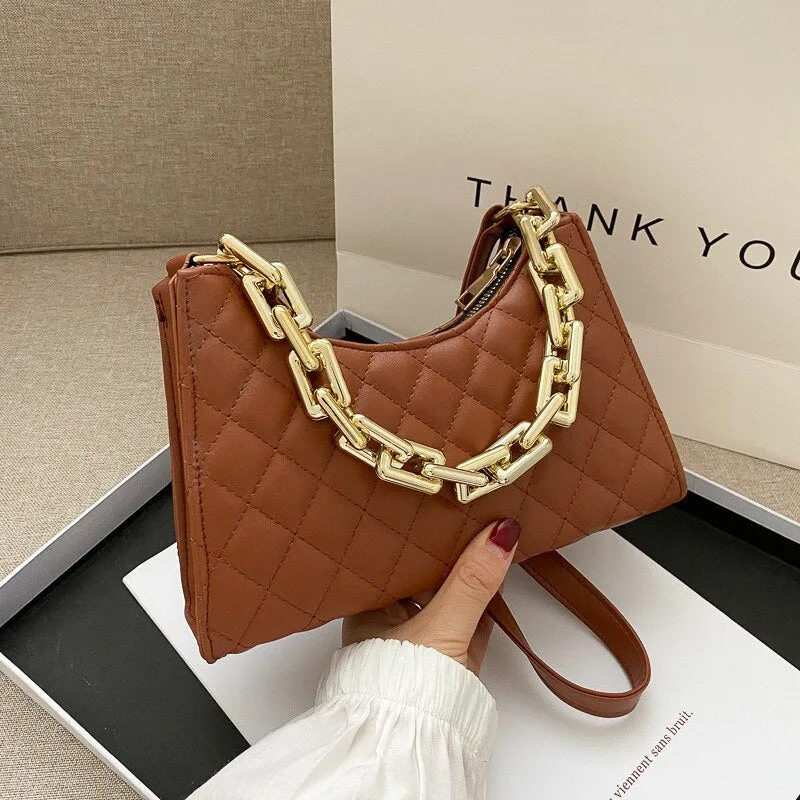 Diamond Pattern Women Underarm Bag Vintage Design PU Leather Ladies Small Shoulder Bags Female Tote Baguette Purse Handbags