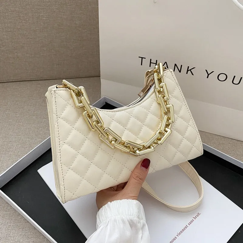 Diamond Pattern Women Underarm Bag Vintage Design PU Leather Ladies Small Shoulder Bags Female Tote Baguette Purse Handbags