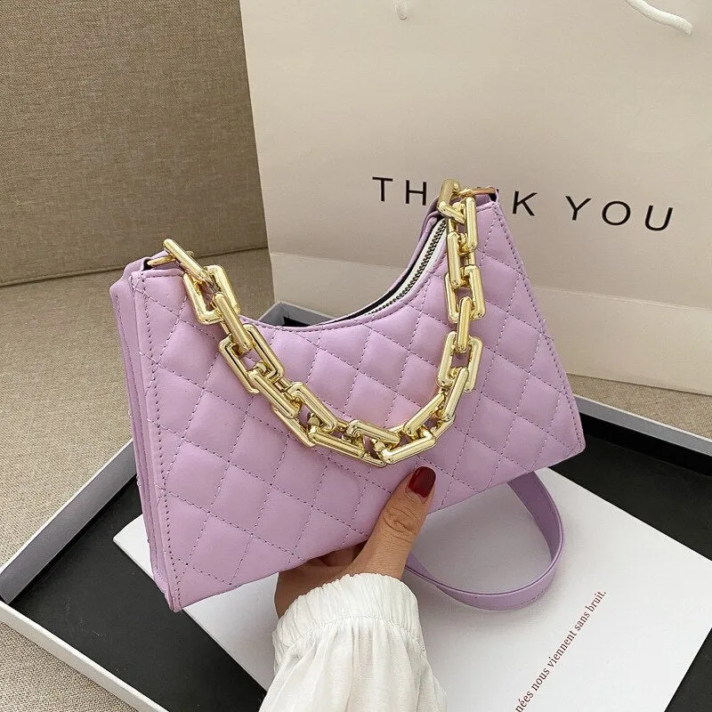 Diamond Pattern Women Underarm Bag Vintage Design PU Leather Ladies Small Shoulder Bags Female Tote Baguette Purse Handbags