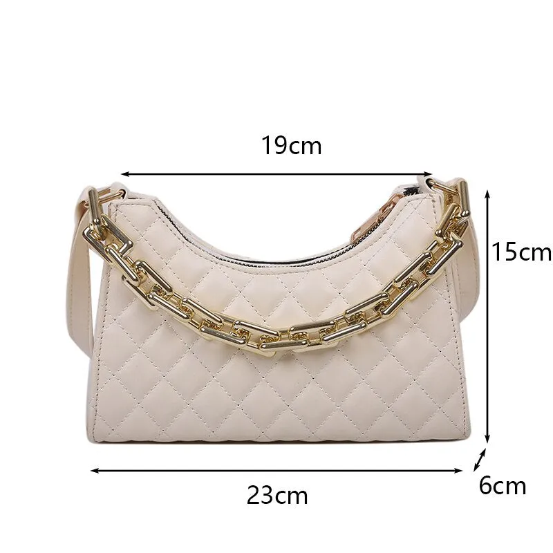 Diamond Pattern Women Underarm Bag Vintage Design PU Leather Ladies Small Shoulder Bags Female Tote Baguette Purse Handbags