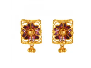 Distinctively Designed Flower Shape 22k Gold Earrings In Meenakari Style