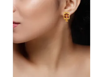 Distinctively Designed Flower Shape 22k Gold Earrings In Meenakari Style