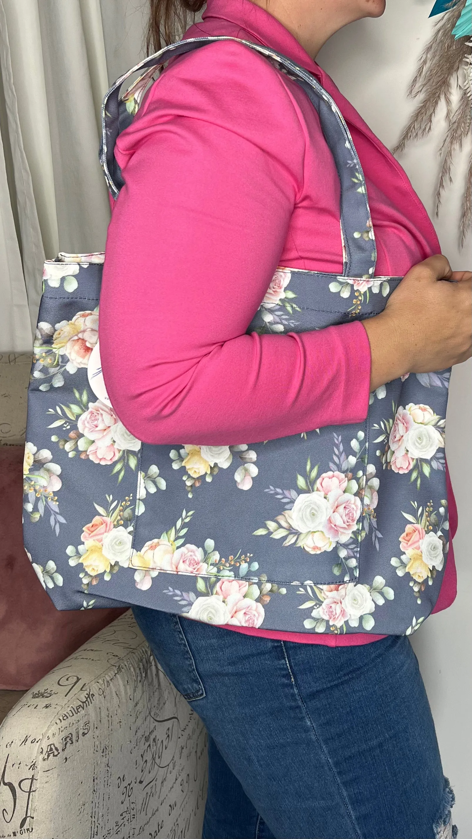 Emma Rose Canvas Tote Bag with Front Pocket