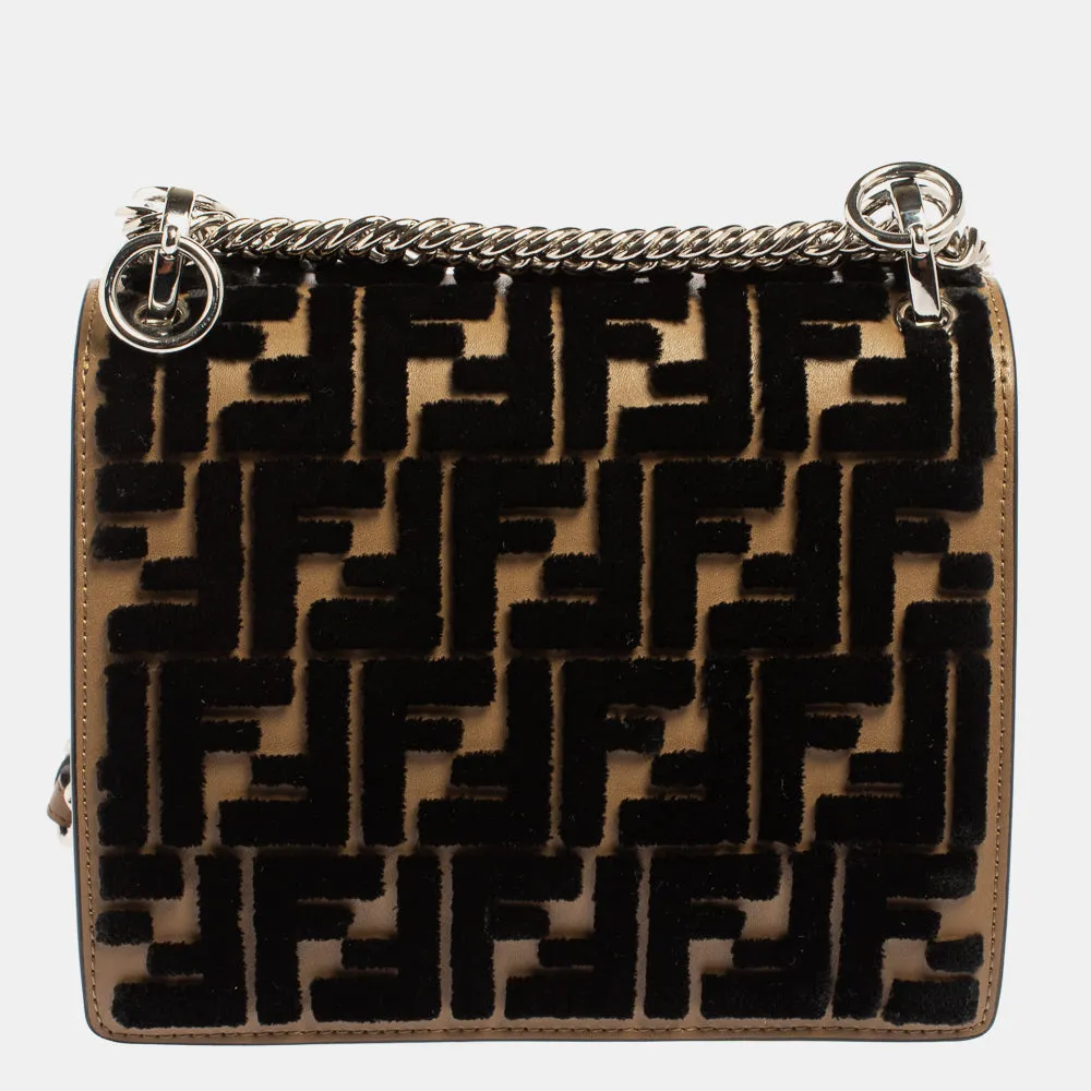 Fendi  Leather And Velvet Small Kan I Chain Shoulder Bag