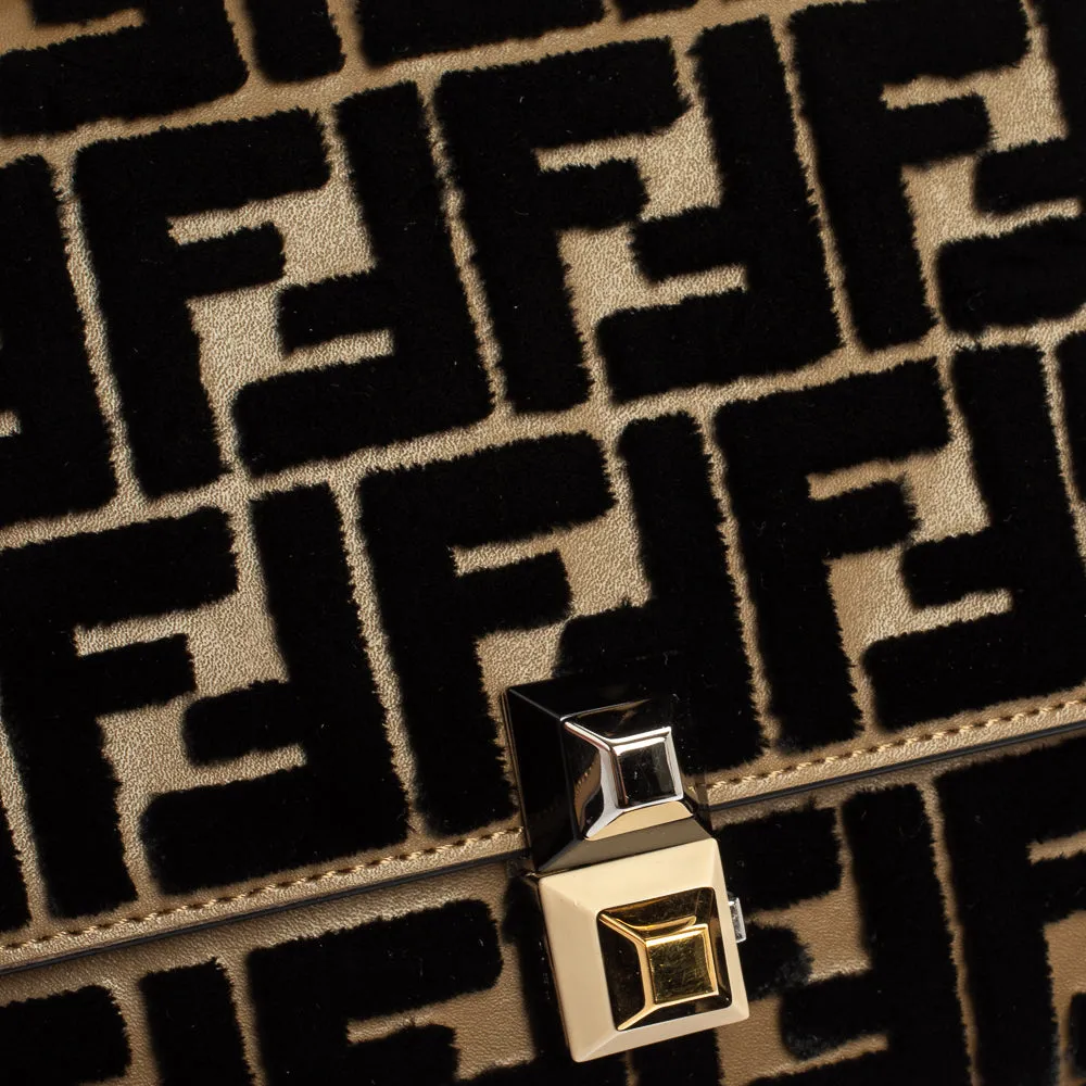 Fendi  Leather And Velvet Small Kan I Chain Shoulder Bag