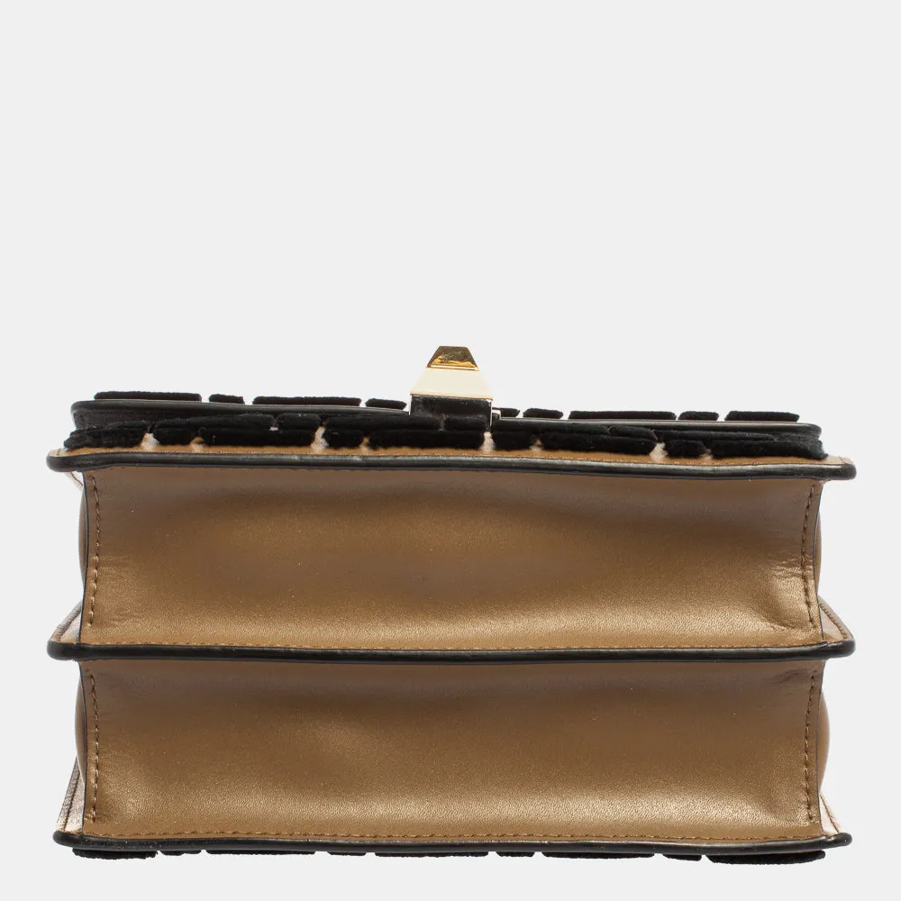 Fendi  Leather And Velvet Small Kan I Chain Shoulder Bag