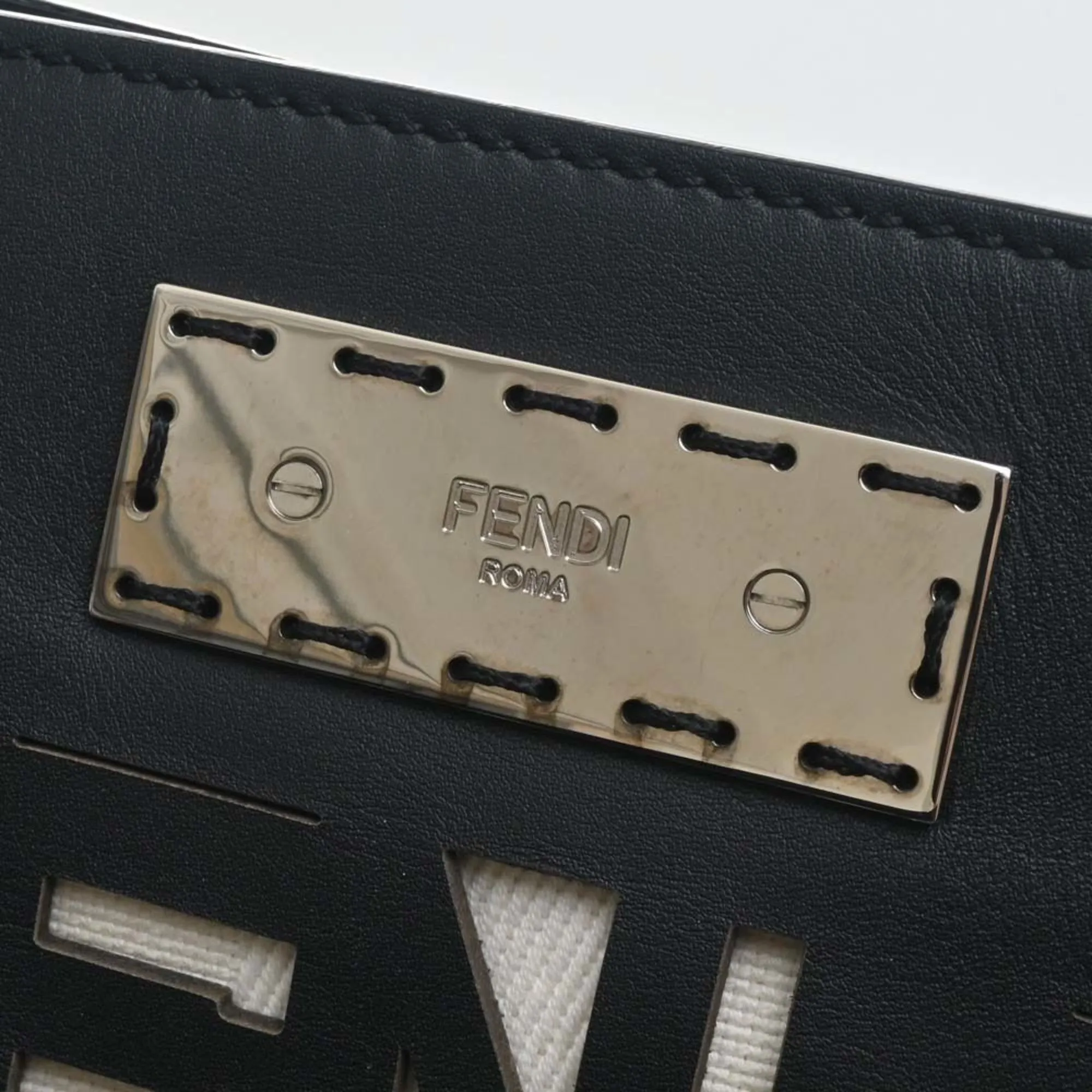 FENDI Leather Canvas Peekaboo X-Rite Shoulder Bag 7V47 Black Natural Ladies