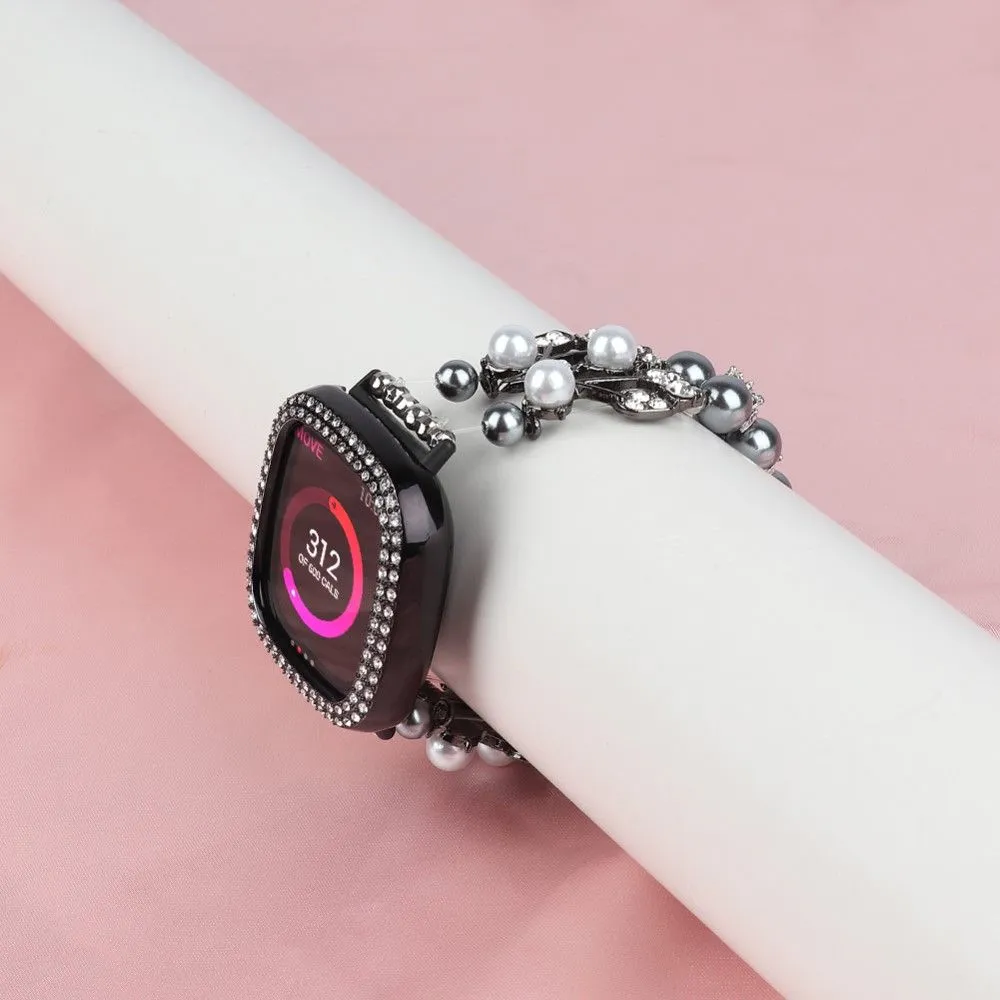 Fitbit Versa 3 rhinestone flower shaped orbs watch strap - Black