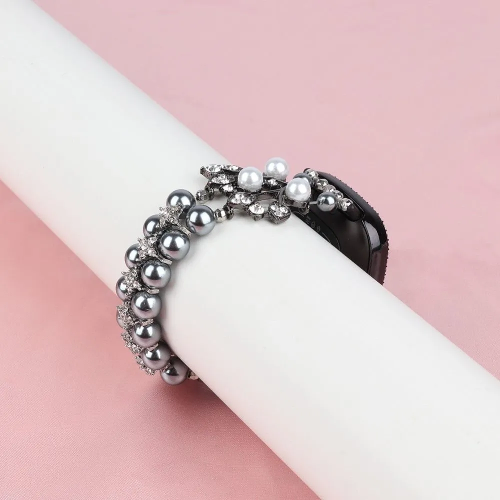 Fitbit Versa 3 rhinestone flower shaped orbs watch strap - Black