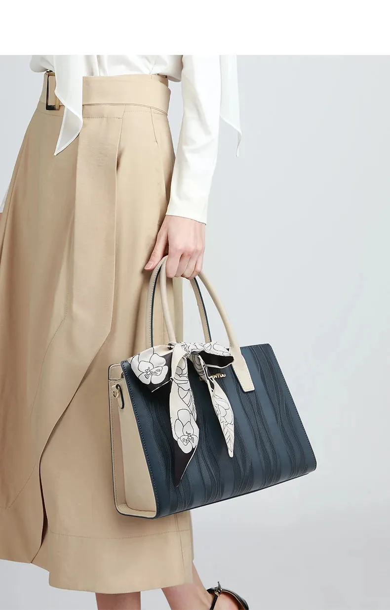 FOXER Chic Women's Silk Scarf Handbag Split Leather Crossbody Shoulder Bag