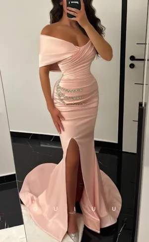 G3746 - Classic & Timeless Mermaid One Shoulder Draped and Beaded Party Gown Prom Dress