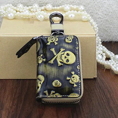 Genuine Leather Skull Print Pocket Wallet