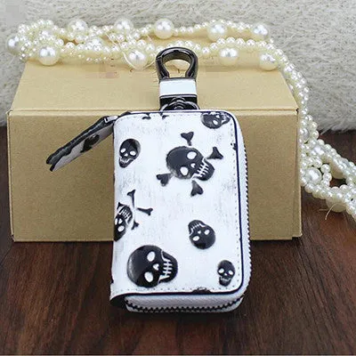 Genuine Leather Skull Print Pocket Wallet