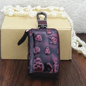 Genuine Leather Skull Print Pocket Wallet