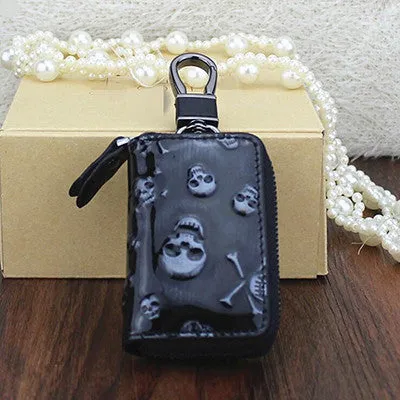 Genuine Leather Skull Print Pocket Wallet