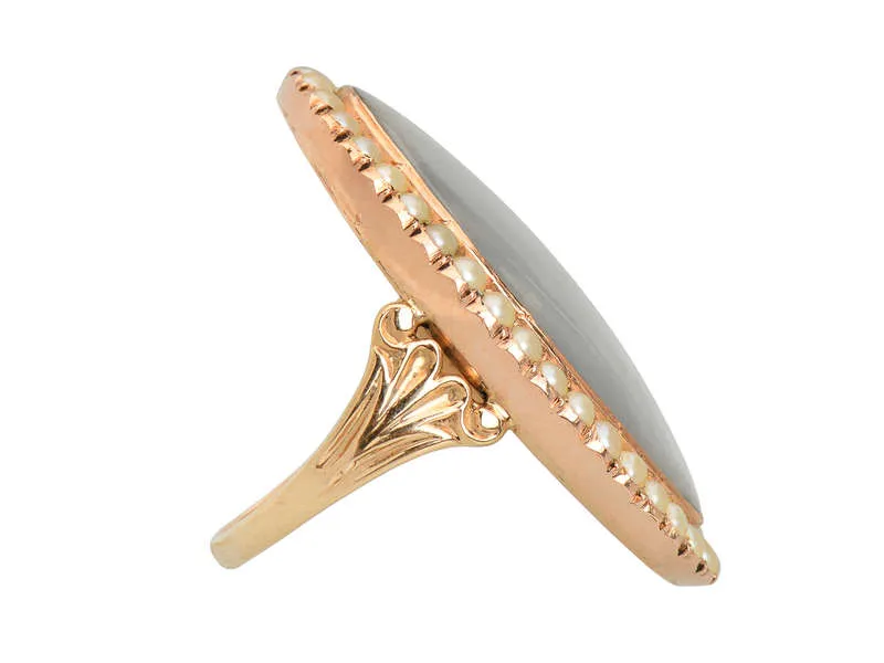 Georgian Diamond, Pearl Blue Enamel Ring c. 1790