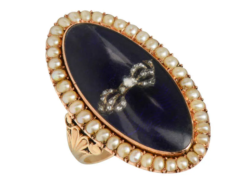 Georgian Diamond, Pearl Blue Enamel Ring c. 1790