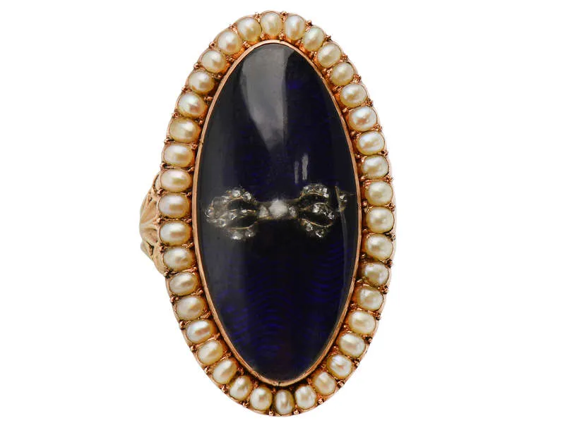 Georgian Diamond, Pearl Blue Enamel Ring c. 1790
