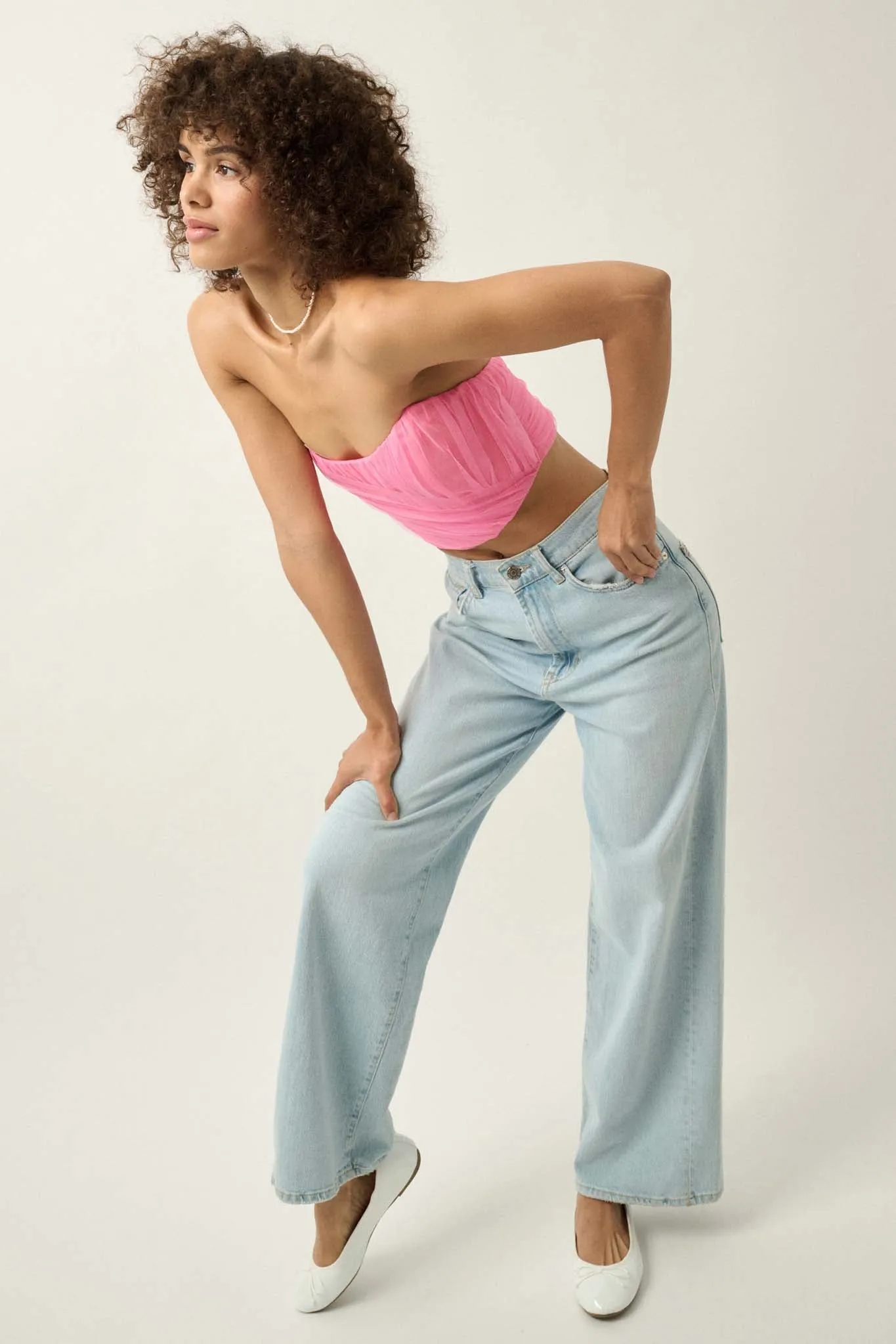 Glamorous Life Pleated Tulle Cropped Corset Top